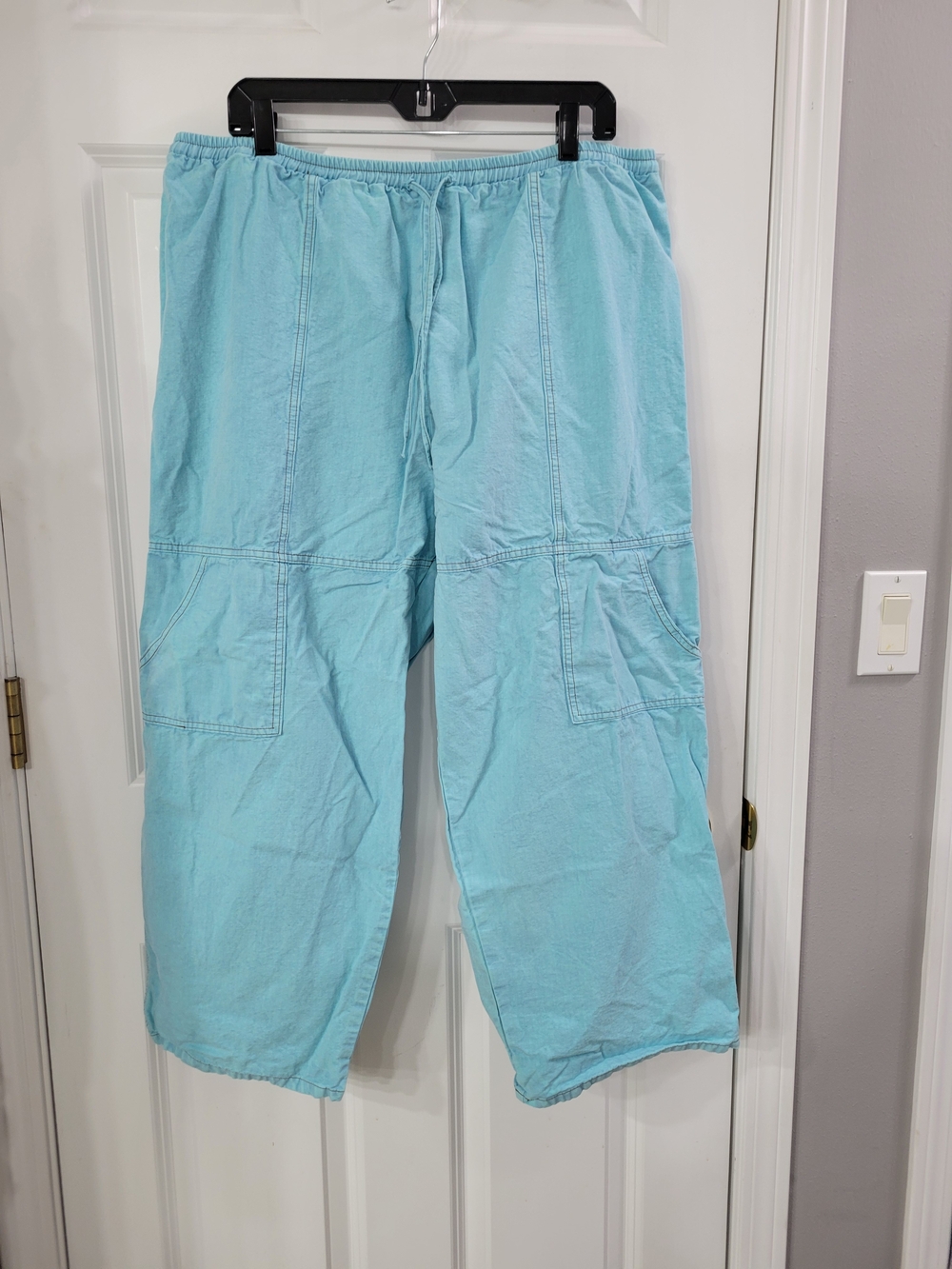 Produce Company Aqua Blue Women's Drawstring Casual Wide Leg Ankle Pants